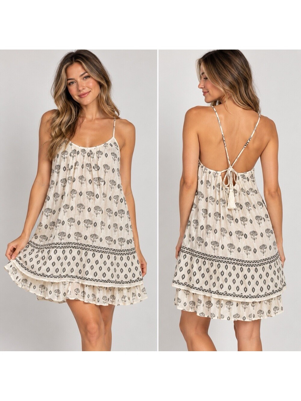 Zara Trafaluc Cotton Floral Sundress Women’s S Ivory Black Boho Cottagecore